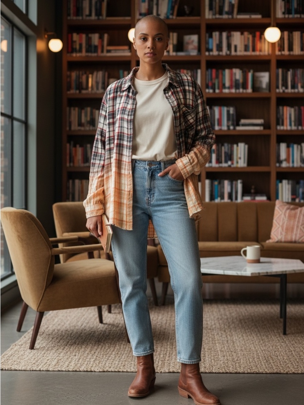 Dear John Bleached Plaid Button-Down Shirt Lightweight Oversized Small Grunge